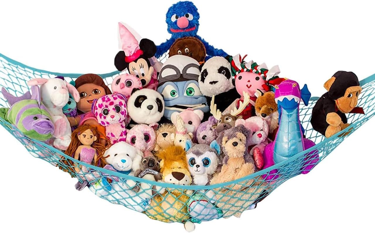 Stuffed Animal Hammock 2 Pack | Corner Stuffed Animal Storage & Plushie Net | Toy Hammock for Stuffed Animals | Holds 12lbs | Easy Hang, All Hardware Included | Black Bedroom Decor | by Lilly's Love