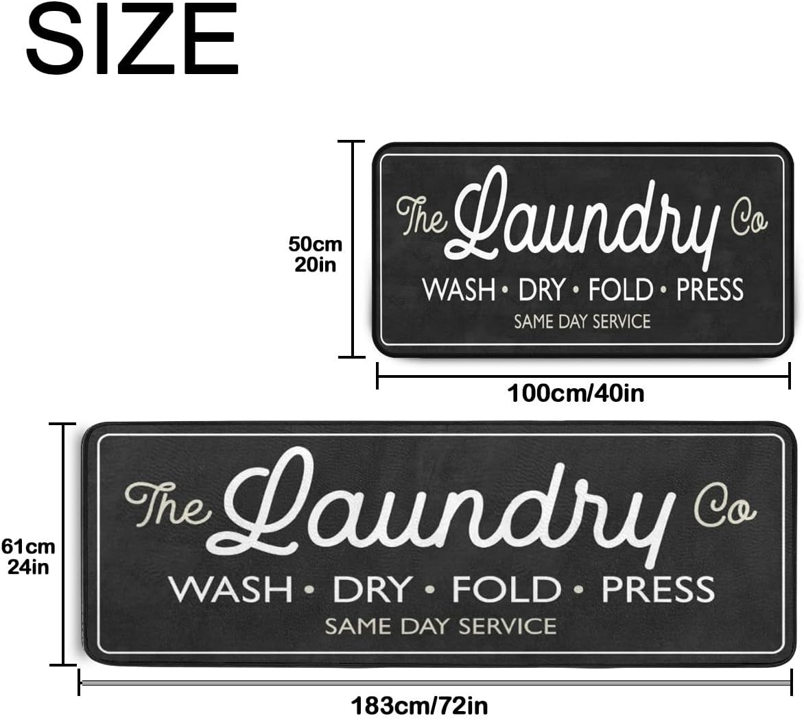 Laundry Room Long Mat Area Rug Non-Slip Floor Mat Waterproof Farmhouse Carpet for Kitchen 40" x 20"(Black-3)