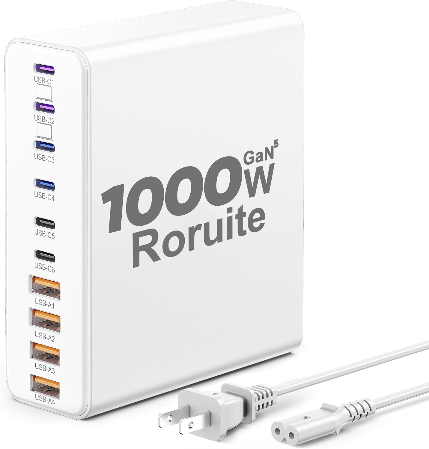 1000W USB C Charging Station, 120W PD GaN5 Super Fast USB C Charger Block | Roruite Type C for PC Laptop MacBook Pro/Air 10 Port Charger Compatible with iPhone 17 16 15 14 13 12 Pro Max, iPad, Galaxy