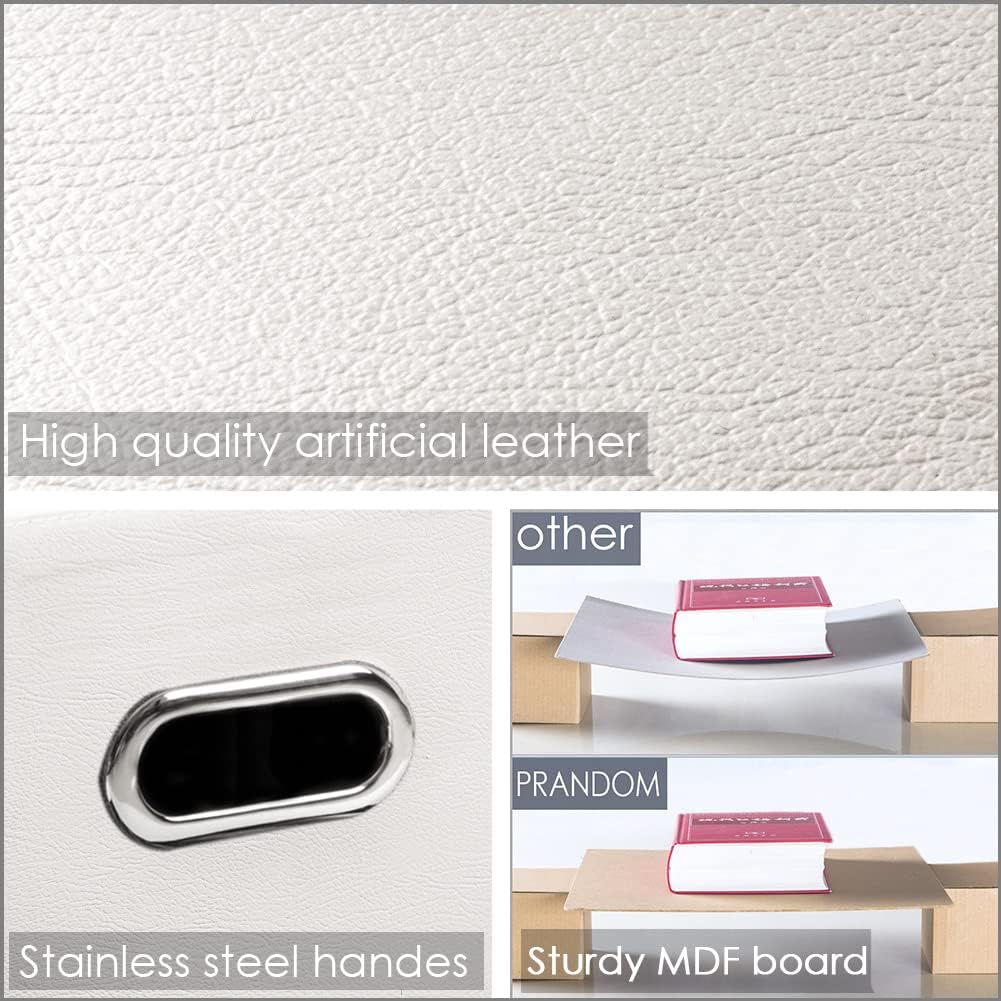 PRANDOM Foldable Storage Bins with Lids [5-Pack] Leather Fabric Collapsible Storage Boxes Organizer Containers Baskets Cube with Cover for Bedroom Closet Office Nursery White (14.9x10.8x10)