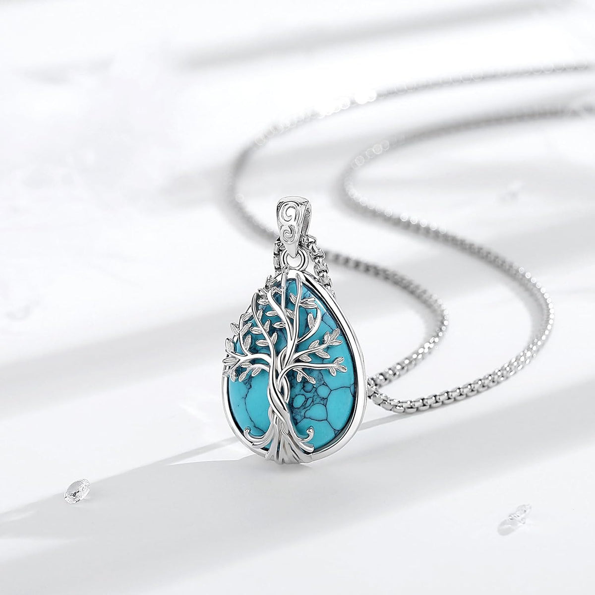 EUDORA Moonstone Turquoise Necklace for Women S925 Sterling Silver, Angel Tears Water Droplets Pendant Grandma Necklace Jewelry for Women Gifts for Mother in Law Mothers Day Gifts for Mom, 20"
