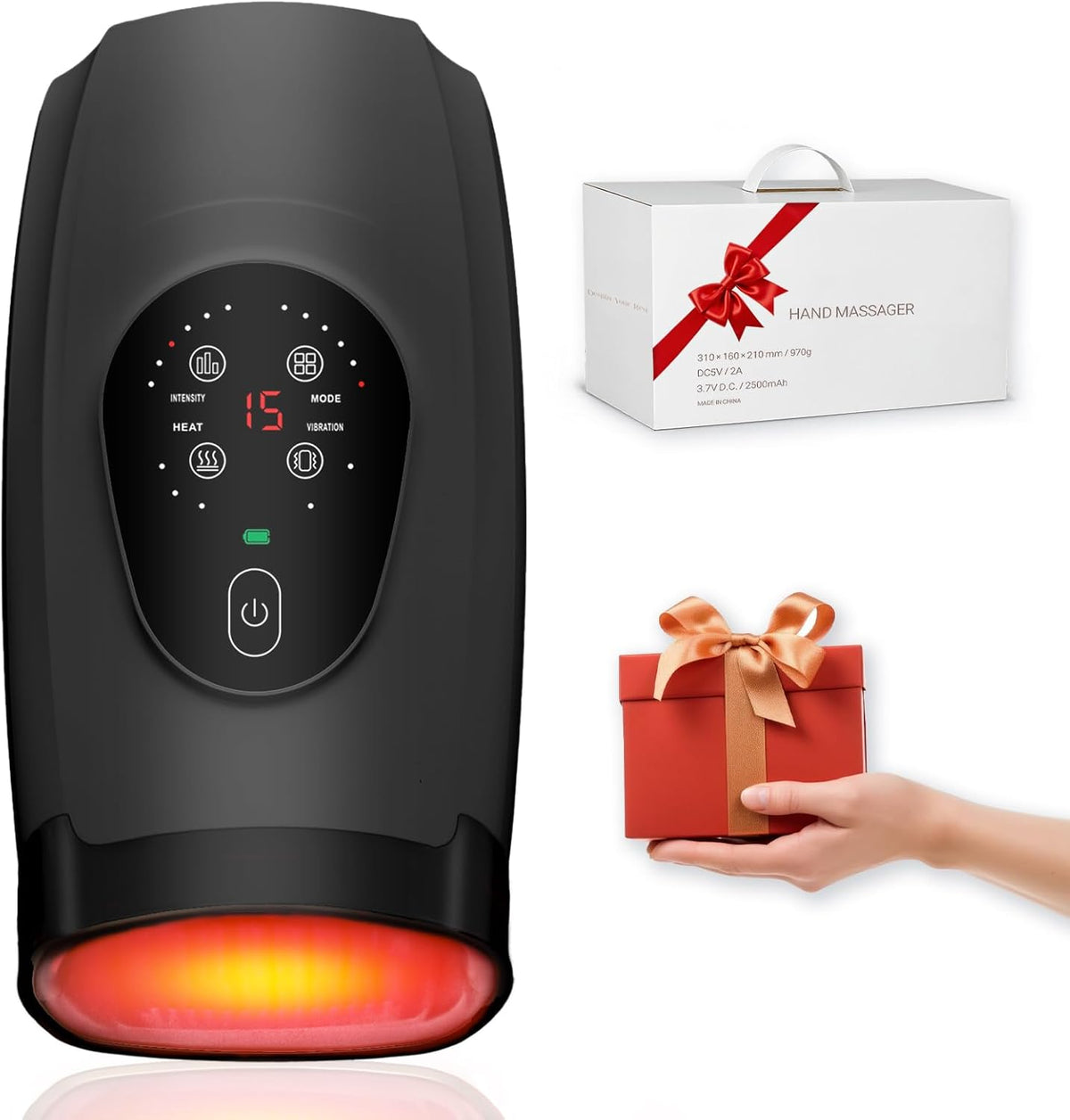 Hand Massager for Arthritis and Carpal Tunnel Relief, Cordless Hand Massager with Heat and Compression, 6 Modes, 6 Intensities, 3 Heat Levels, Gifts for Women & Men, Black