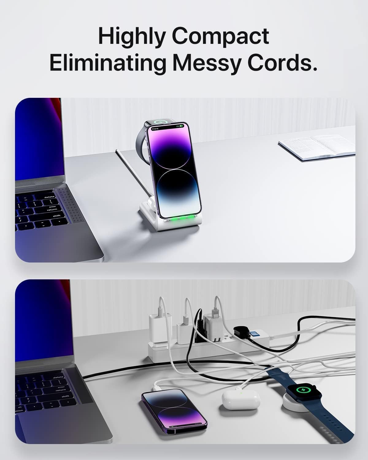 Intoval 3 in 1 Wireless Charging Station for iPhone and Apple Watch,Fast Wireless Charger Stand,Compact Desk Charging Dock for iPhone17 16 15 14 13/Pro/Max, iWatch11 10 9 Ultra/SE 3/4,AirPods