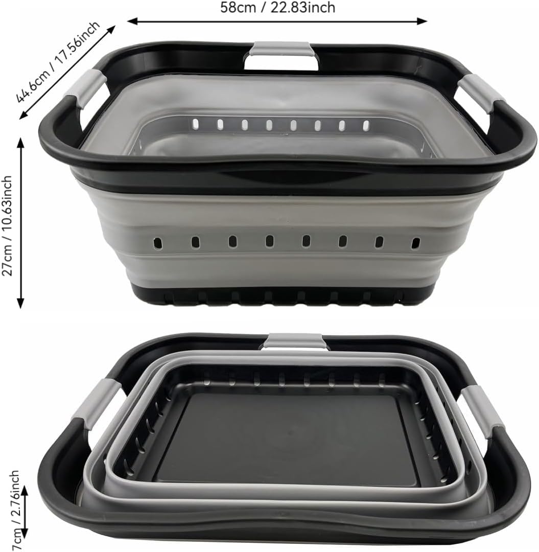 SAMMART 42L (11 gallon) Collapsible Plastic Laundry Basket - Foldable Pop Up Storage Container/Organizer - Portable Basket - Space Saving Hamper (Black/Alloy Grey (Set of 2))