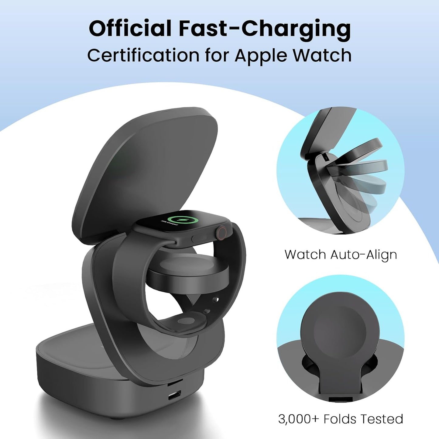 SUPERV 3-in-1 Wireless Charging Station: Charger Stand for Multiple Devices for Apple - iPhone 17/16/15/14/13/12 Series, Apple Watch, Airpods, Portable Travel Charging Station (Black)