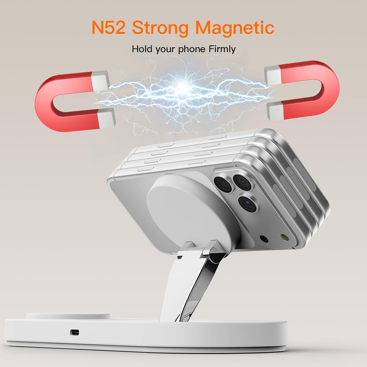 15W • Metals • Travel Ready,Magnetic 3 in 1 Wireless Charging Station,for iPhone17-12,Fast 5W Charger for Apple Watch AirPods,Foldable Stand MagSafe Charger Dock for Nightstand Desk Travel