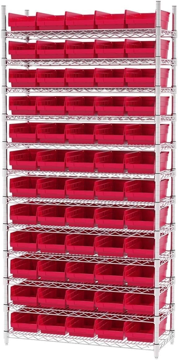 Akro-Mils 30130 Heavy Duty Plastic Shelf Bins, 12"x 6.5"x 4", Red, 12-Pk