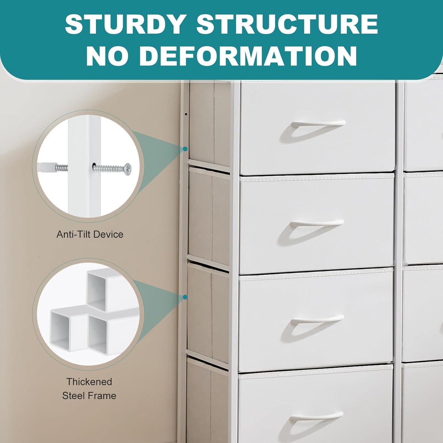 OLIXIS 8 Drawer Storage Dresser with Wood Top - Wide Fabric Chest Organizer for Bedroom, Closet, Living Room,Tower Cabinet, TV Stand, Hallway Entryway Furniture,White