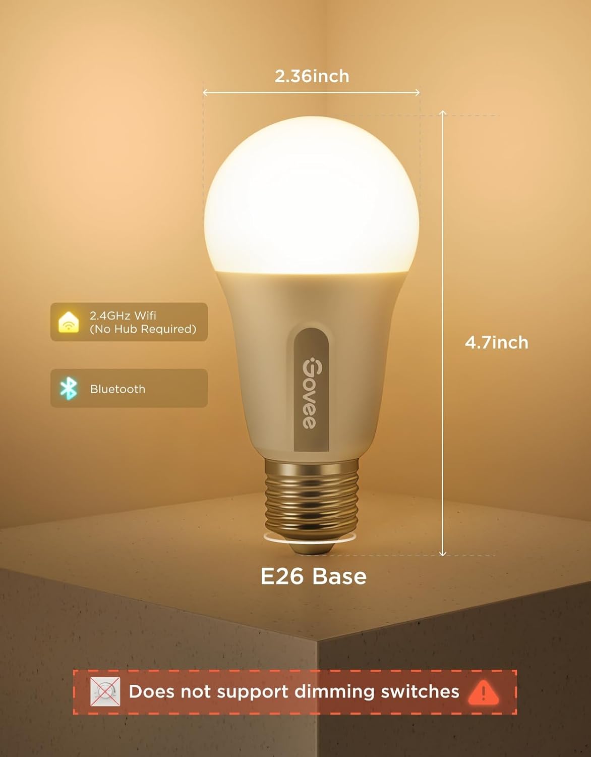 Govee Smart Light Bulbs, Color Changing Light Bulb, Work with Alexa and Google Assistant, 16 Million Colors RGBWW, WiFi & Bluetooth LED Light Bulbs, Music Sync, A19, 800 Lumens, 4 Pack