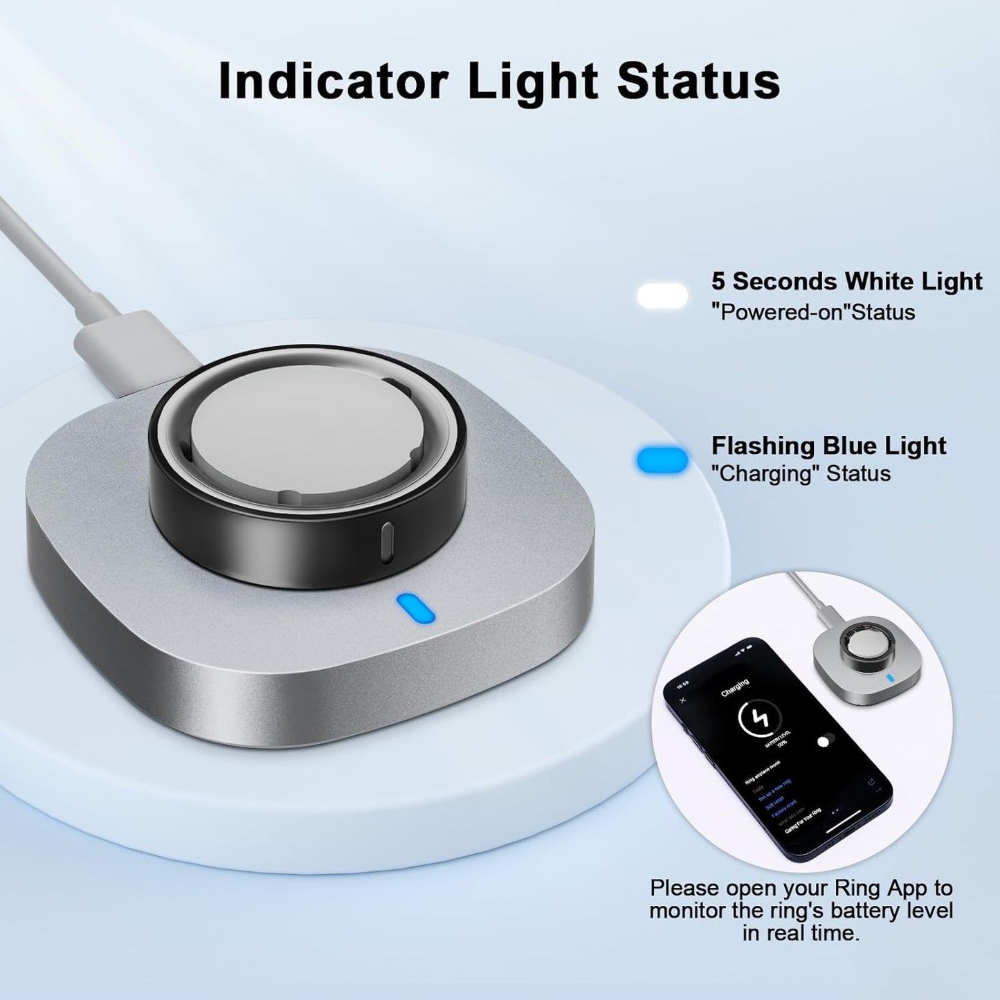 Charger Compatible with Ring Gen 4 Size 8, Fast Charging Dock with USB-C Cable (Not Compatible with Ring Gen 3)