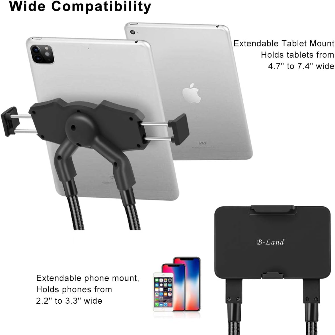 B-Land Cell Phone Holder, Tablet Holder iPad Stand Universal Phone Stand, Lazy Bracket, DIY Flexible Gooseneck Mounts with Multiple Function