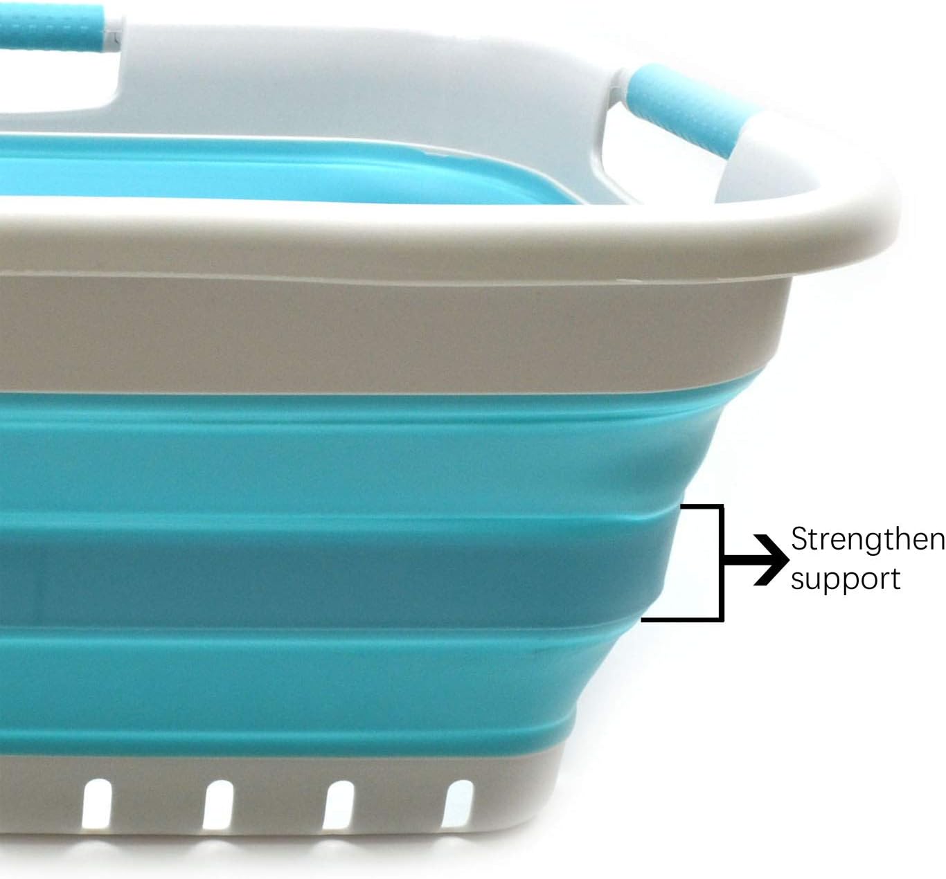 SAMMART 41L (10.8 gallon) Collapsible Plastic Laundry Basket - Foldable Pop Up Storage Container/Organizer - Portable Washing Tub - Space Saving Hamper/Basket (3 handled rectangular, Grey/Bright Blue)