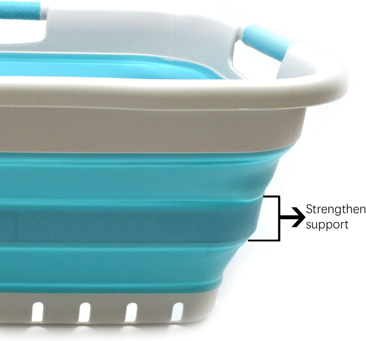 SAMMART 41L (10.8 gallon) Set of 2 Collapsible 3 Handled Plastic Laundry Basket-Foldable Pop Up Storage Container/Organizer-Space Saving Hamper/Basket (2, Grey/Bright Blue)