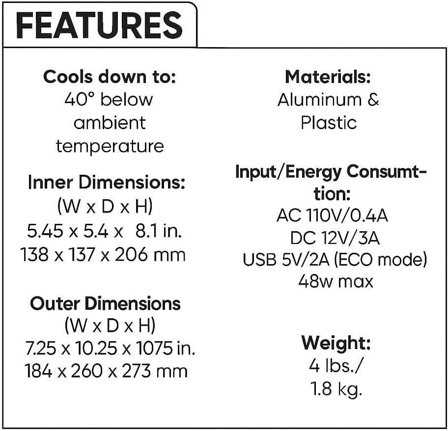 Cooluli Mini Fridge for Bedroom - Car, Office Desk & Dorm Room - Portable 4L/6 Can Electric Plug In Cooler & Warmer for Food, Drinks, Skincare Beauty & Makeup - 12v AC/DC & Exclusive USB Option, Black