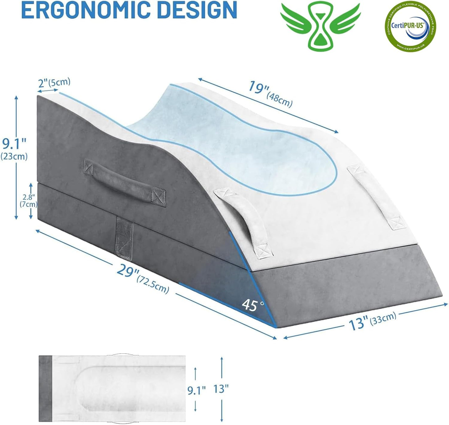 Leg Elevation Pillows, Wedge Pillow for After Surgery, Memory Foam Leg Support Adjustable, Comfort Care for Back Knee Hip Ankles Pain, Knee Pillow for Sleeping Blood Circulation Dark Grey & White