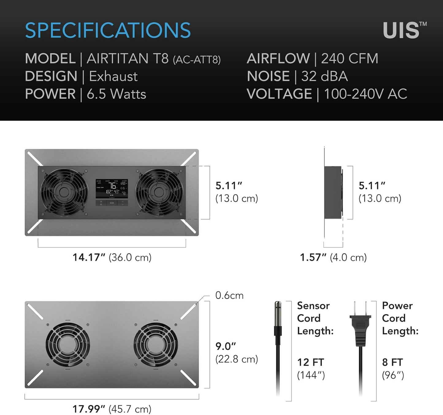 AC Infinity AIRTITAN T8, Crawlspace Basement Ventilator Fan, with WiFi App-Compatible Temperature Humidity Controller, IP-55 Rated, Exhaust