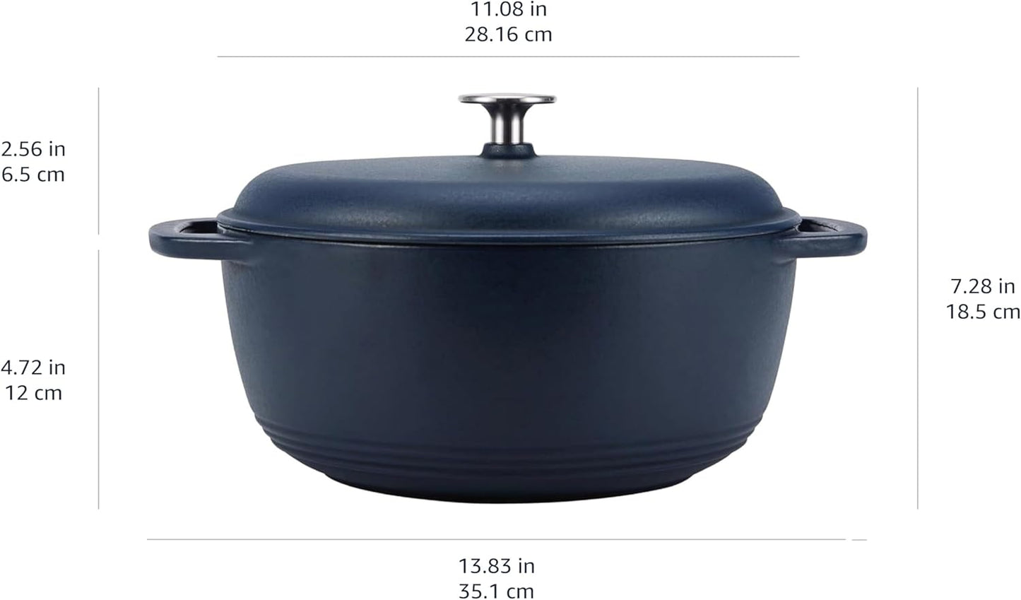Amazon Basics Enameled Cast Iron Dutch Oven Pot with Lid, Dual Handles, Heavy-Duty, Oven Safe, Round, 6-Quart, Matte Navy