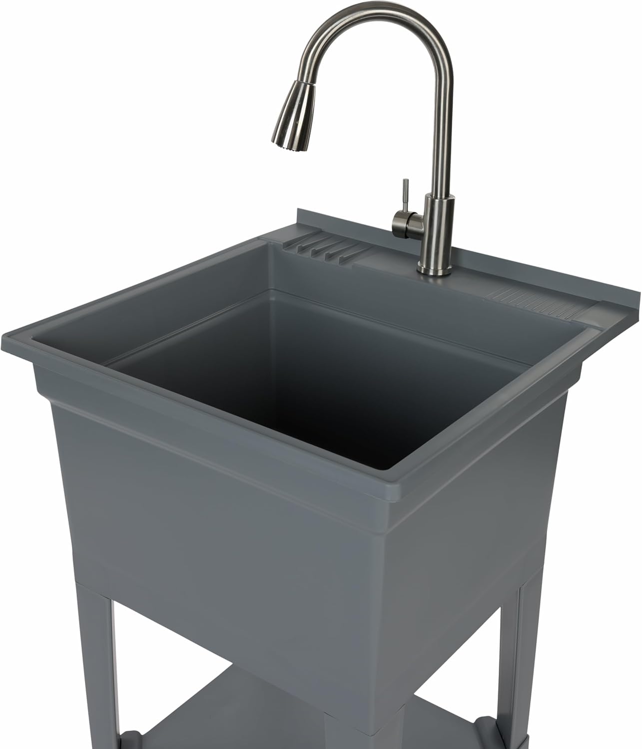 UTILITYSINKS Freestanding Utility Tub Sink with Quick Connect Drain, 24 x 24", Gray - Portable and Compact Sink with Faucet for Outdoor Kitchen, Laundry Room, Garage, and Basement