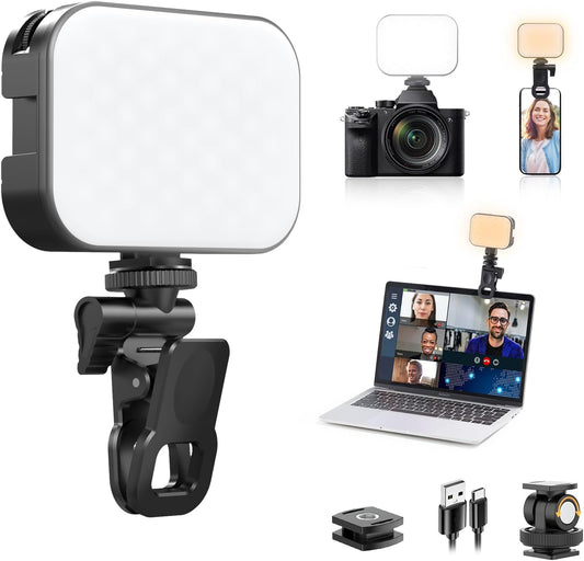 Vijim VL100X Clip-on LED Fill Light, 2500-6500k Bi-Color Video Clip Light | Adjustable Light Angle, 2000mAh Rechargeable, with 4 Cold Shoes Mount & Ball Head, For Camera Phone Laptop,TikTok Makeup Vlog