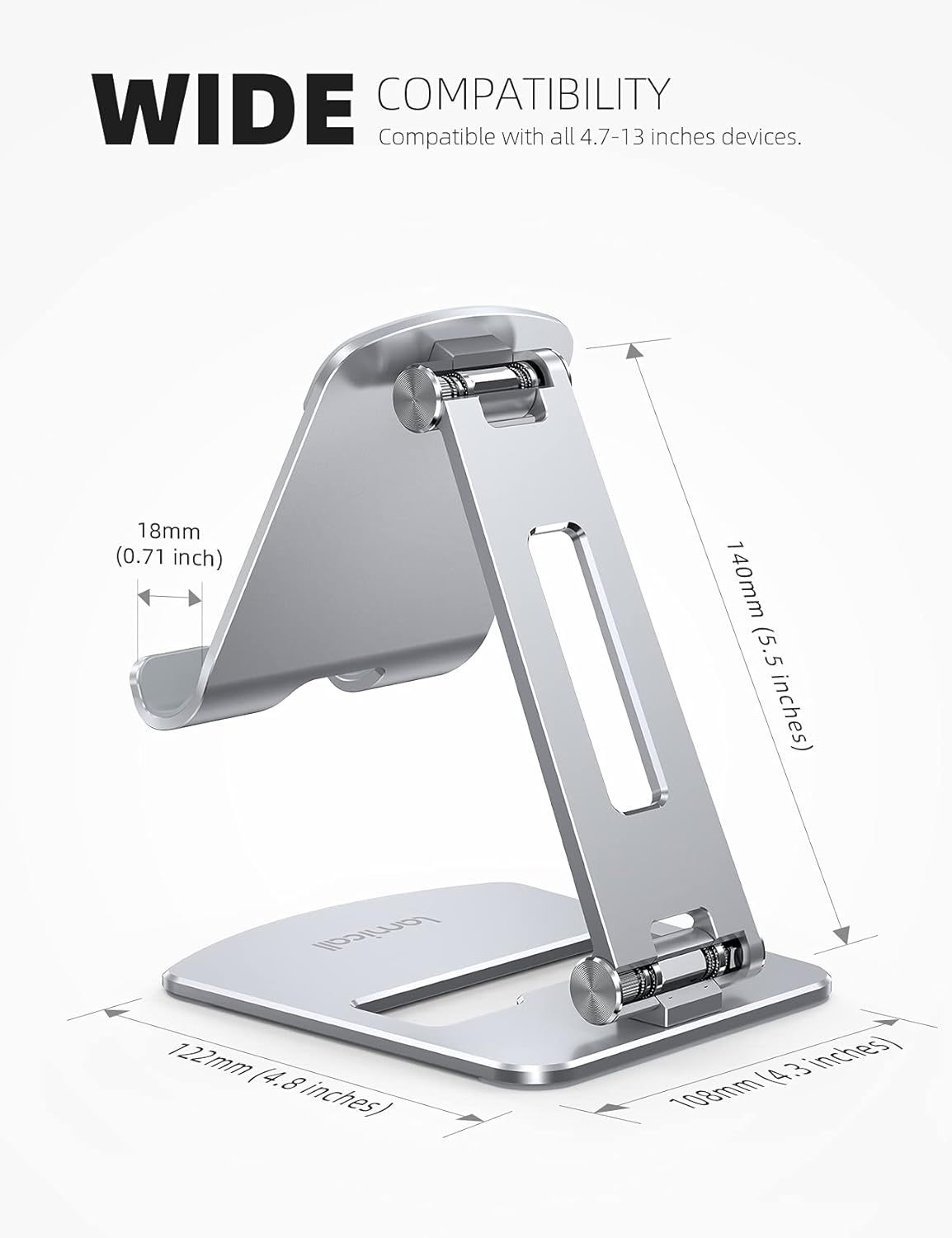 Lamicall Adjustable Tablet Stand Holder - Foldable Phone Dock, 360°Rotating Desktop Tablet Mount Gifts, for 4.7-13" Tablets, iPad Pro 11, 12.9 Air Mini, Tabs, Kindle, iPhone Air 17 Pro Max, Silver