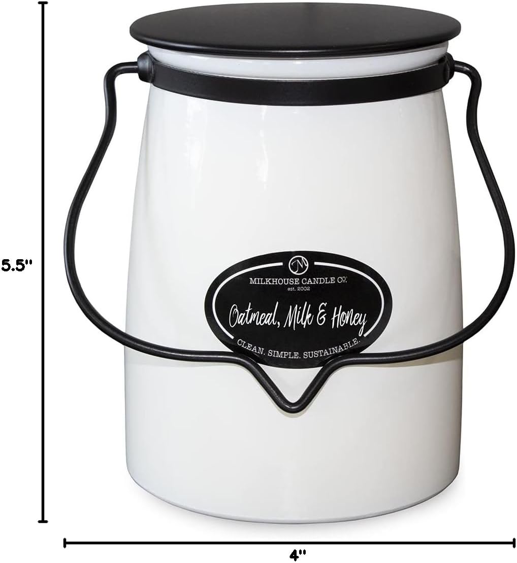 Milkhouse Oatmeal, Milk & Honey Soy Candle, 22 oz Butter Jar, 120+ Hr Burn