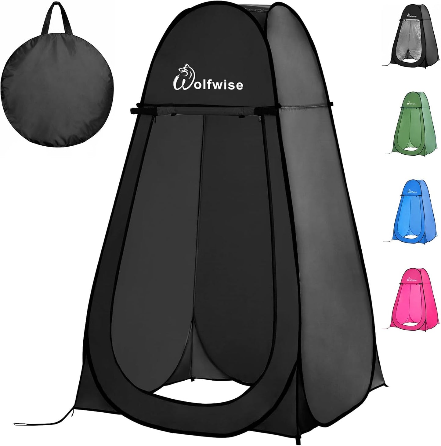 Wolfwise Pop Up Shower Tent for Camping Essentials, Portable Instant Changing Tent with Ventilation Window & Carry Bag, Privacy Dressing Room Bathroom Toilet for Beach & Outdoor, Standard, Black