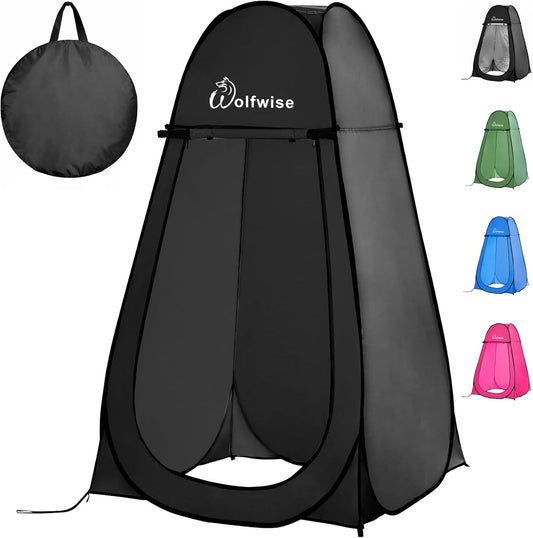 Wolfwise Pop Up Shower Tent for Camping Essentials, Portable Instant Changing Tent with Ventilation Window & Carry Bag, Privacy Dressing Room Bathroom Toilet for Beach & Outdoor, Standard, Black