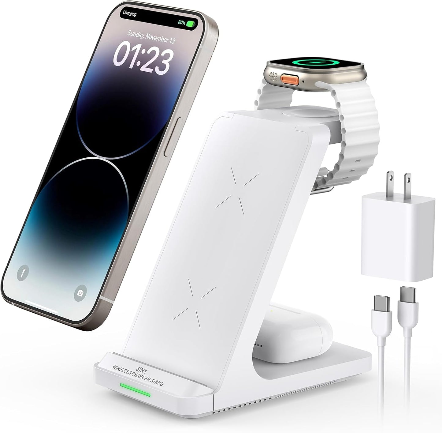 Wireless Charging Station, 3 in 1 Fast Wireless Charger Stand for Multiple Devices Apple Watch Ultra Series 11 10 9 8 7 6 SE 5 4 3 2, iPhone 17 16 15 14 13 12 11 Pro Max/Plus/Air/X/XS/XR/SE, Airpods