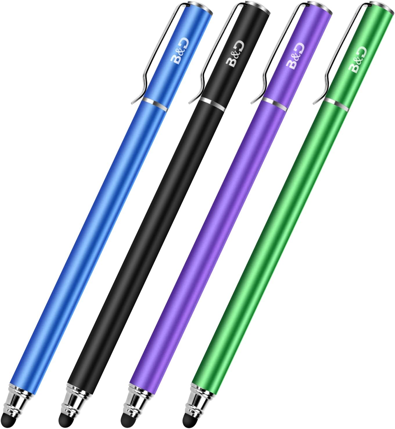 Capacitive Stylus/Styli 2-in-1 Universal Touch Screen Pen for All Touch Screen Tablets/Cell Phones with 20 Extra Replaceable Soft Rubber Tips (4 Pieces, Black/Blue/Purple/Green)