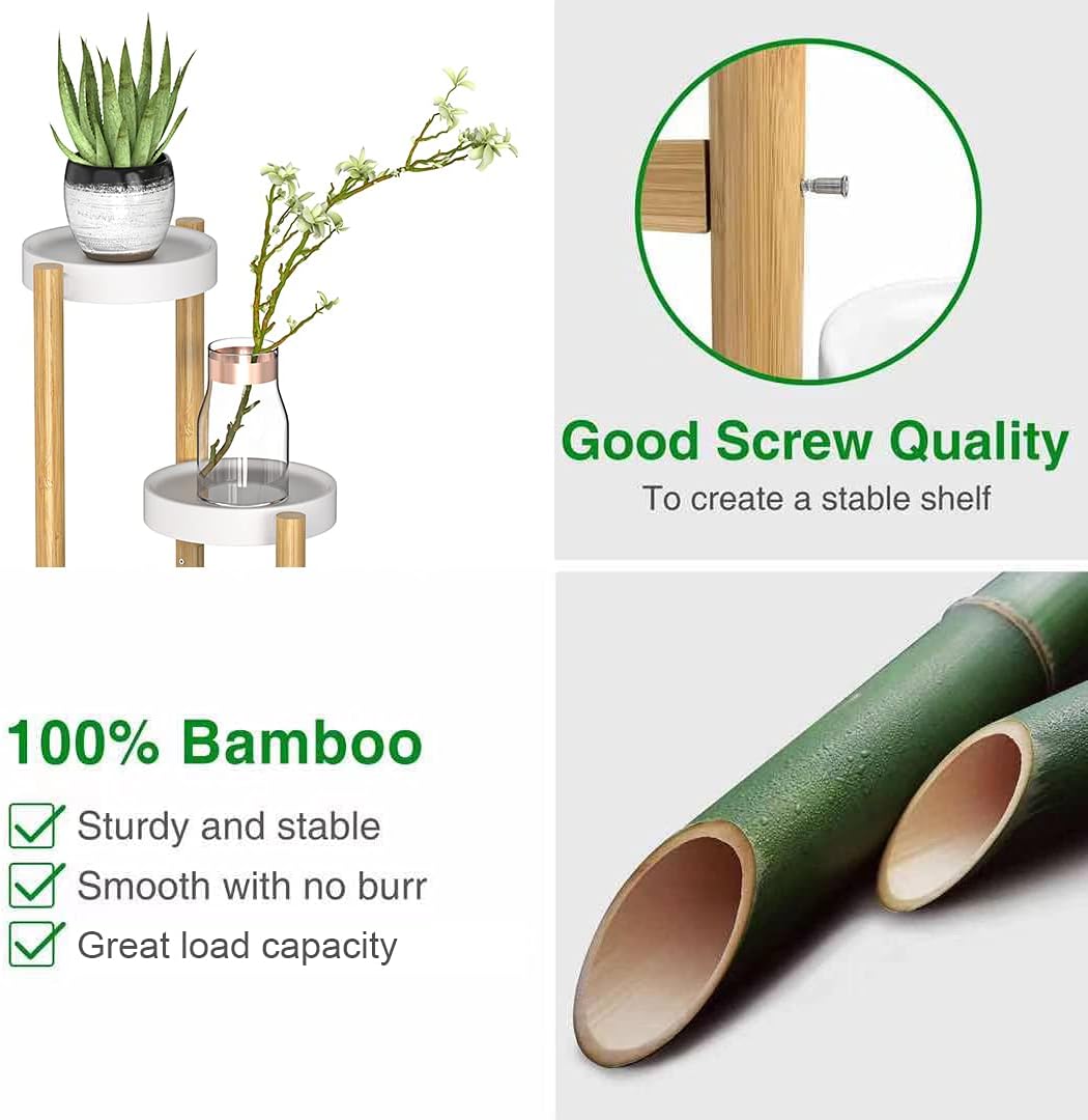 Wisuce Bamboo Plant Stand Indoor, 3 Tier Tall Corner Plant Shelf Table