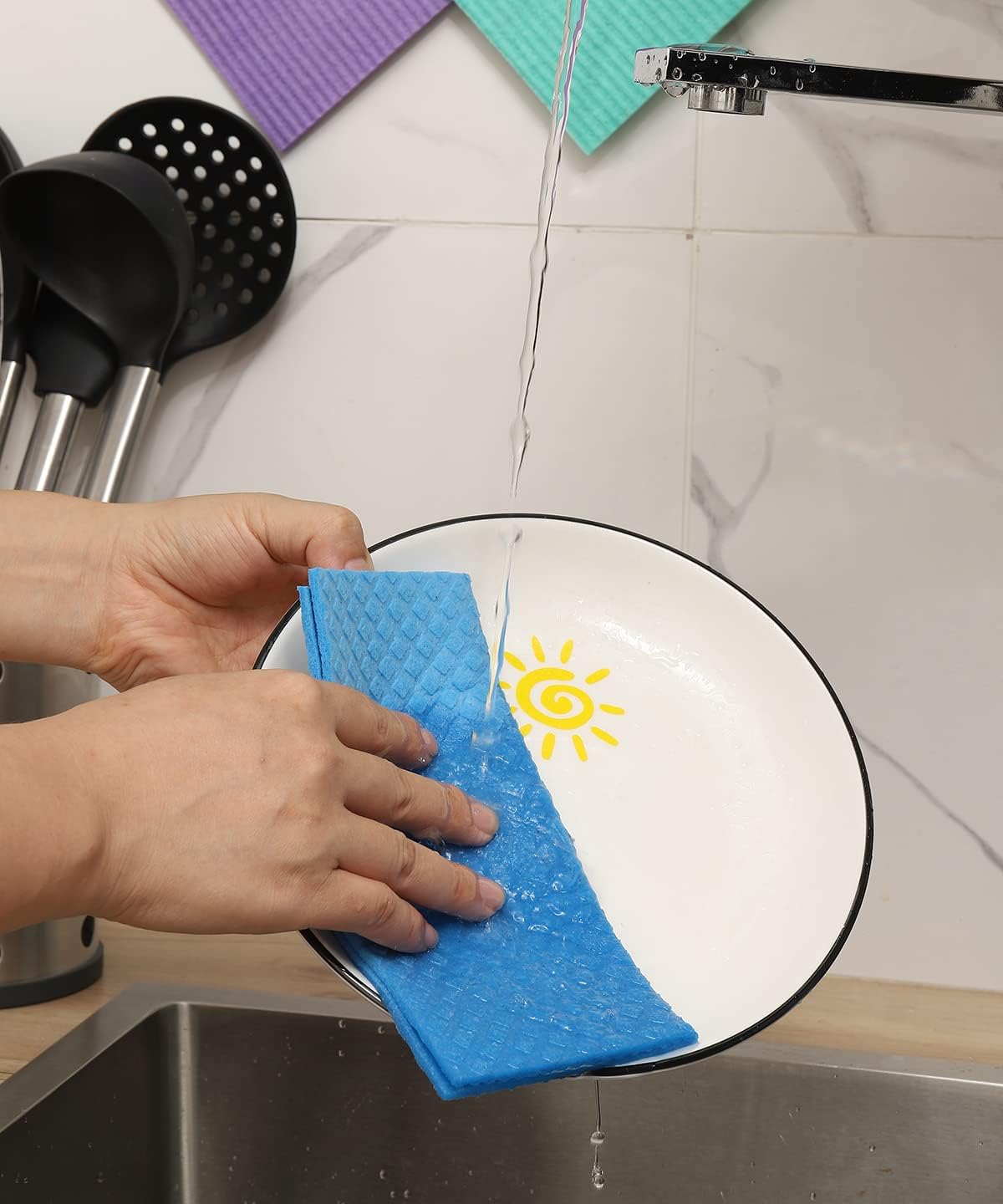MoLKENE Swedish Dishcloths - 10 Pack Reusable Kitchen Dishcloths - Ultra Absorbent Dish Towels for Washing Dishes - Cellulose Sponge Cloth Cleaning Cloths - Blue