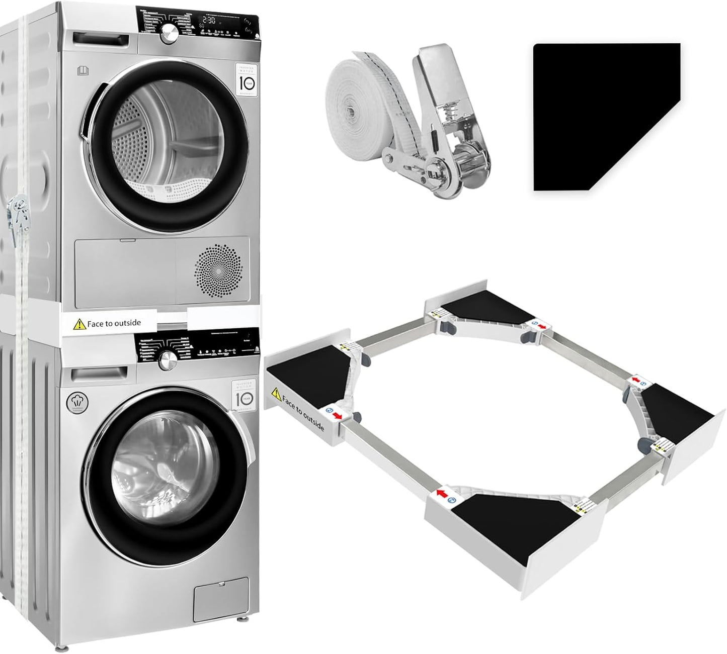 Kiss Core Washer Dryer Stacking Kit 29 inch, Universal Washer and Dryer Stacking Kit with Pull Out Drying Rack, Adjustable 29"/28"/27"/26"/25"/24" Stacking Kit with Ratchet Strap