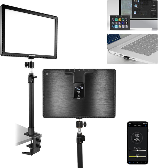 NEEWER 15.5" LED Streaming Key Light, Clamp on Desk Panel Video Lighting for Gaming Recording Zoom Call, CRI97+, 2.4G PC/Mac iOS/Android APP Control, Compatible with Elgato Stream Deck, GL1 PRO Black