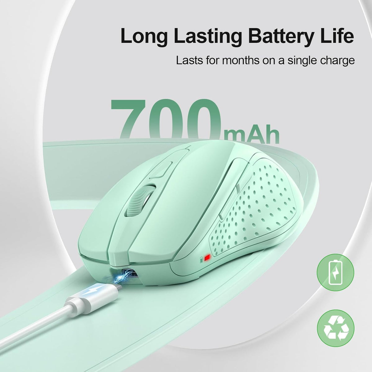 TECKNET Wireless Mouse, BT 5.0/2.4G, Rechargeable 6-DPI Silent, Green