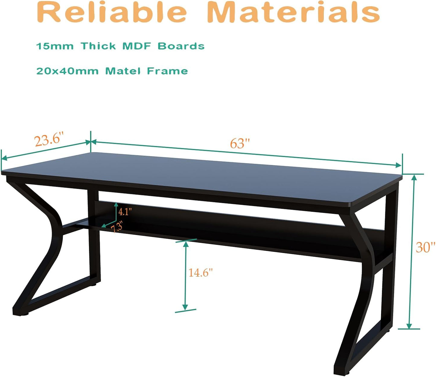 OSCHF Extra Long Desk with Bookshelf - 63" Double Long Writing Table for 2-Person Workstation, Modern Study Work Computer Desk for Home and Office, Black
