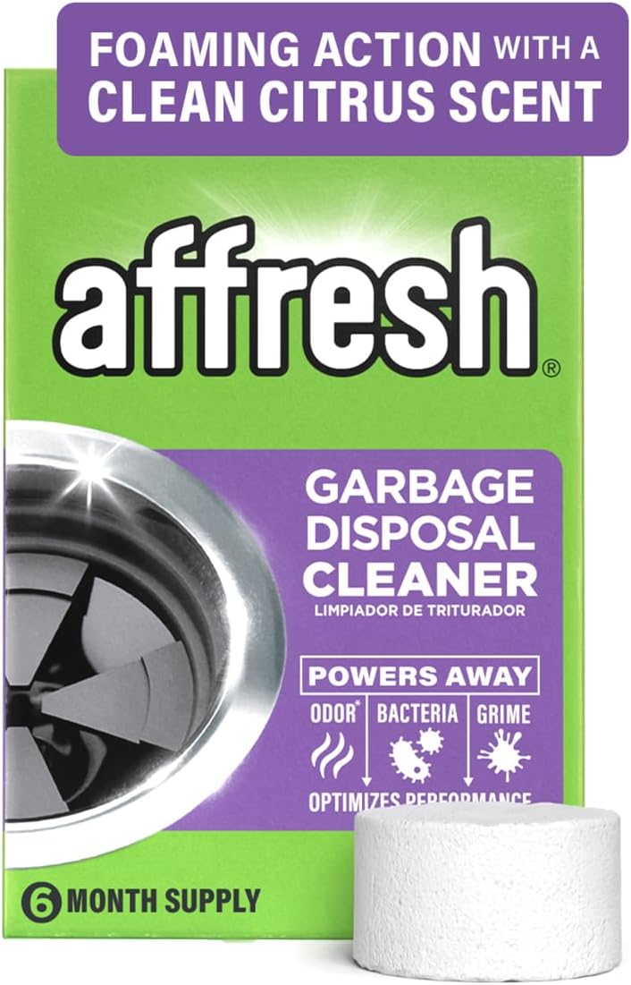 Affresh Garbage Disposal Cleaner, Helps Power Away Odor Causing Bacteria, Debris & Grime in Grind Chamber, Impeller & Drain Pipe, 12 Tablets, 1 Year Supply