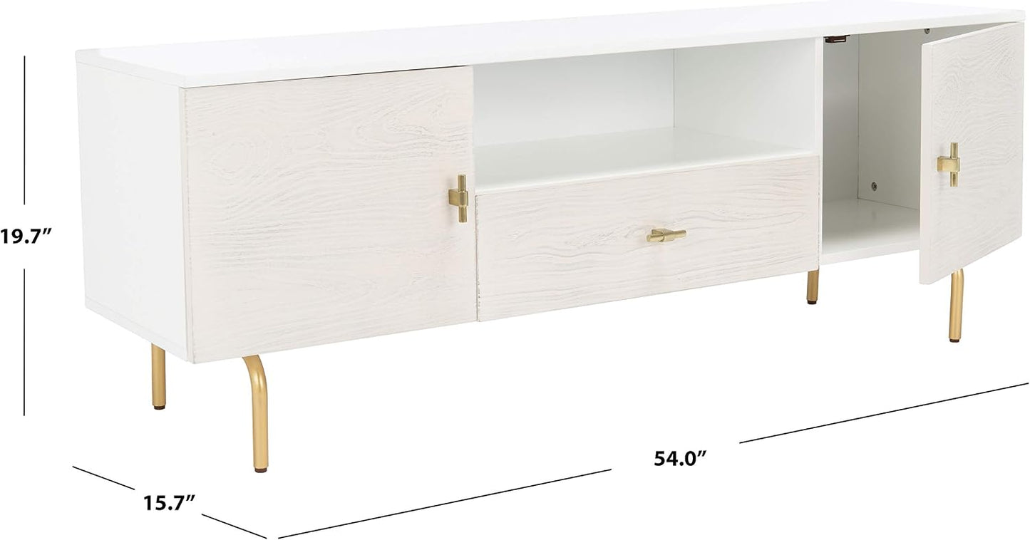 SAFAVIEH Genevieve TV Stand for up to 65" Flatscreen – White & White Washed Finish, Mid-Century Modern Storage Cabinet, Entertainment Media Console (MED5000C)