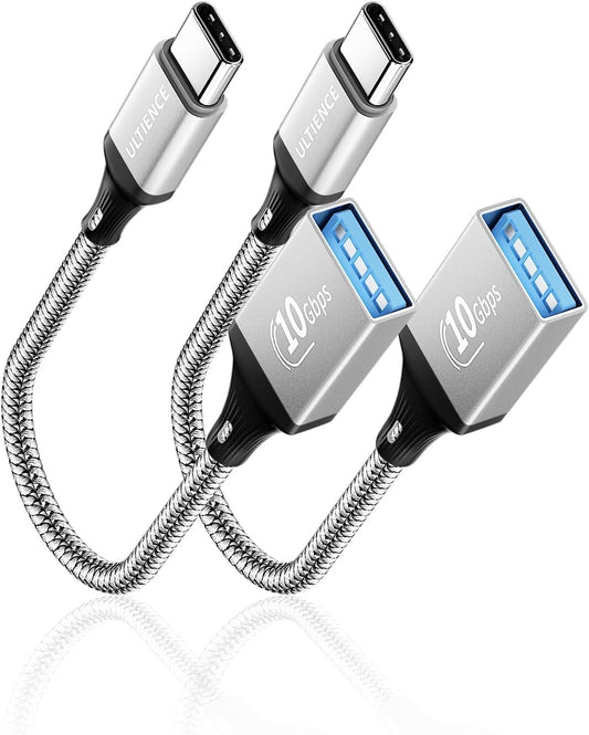 USB C to USB 3.0 Adapter 2 Pack, 10Gbps SuperSpeed - Thunderbolt3 OTG Cable Compatible with MacBook Pro/Air, iPhone 17 16 Pro Max, Samsung S25/S24/S23 (0.59ft, Silver)