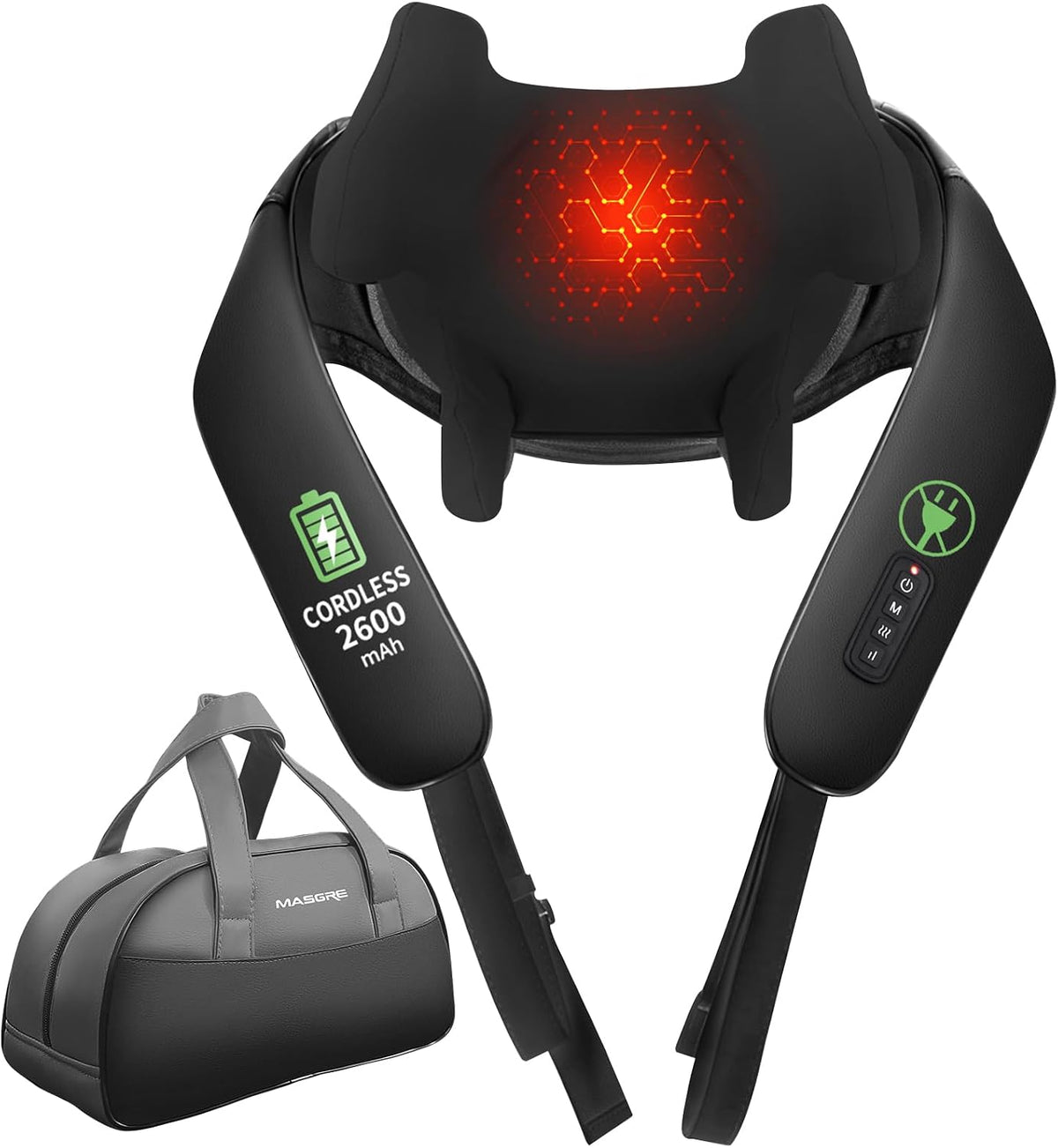 MASGRE Shiatsu Neck and Shoulder Massager, Cordless Back Massager with Heat