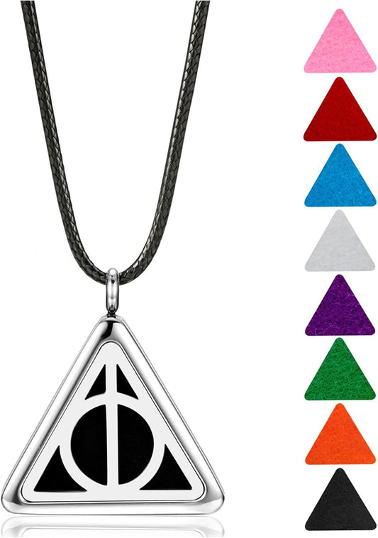 Wild Essentials Potter Hallows Necklace Aromatherapy Diffuser Pendant, 24" Black Rope, 8 Color Refill Pads