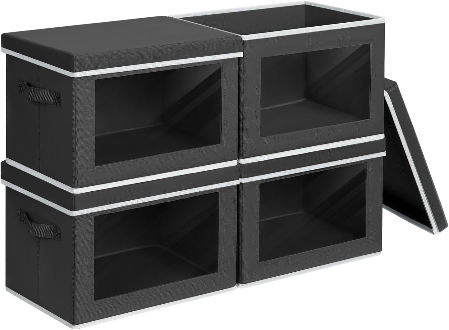 Homsorout Foldable Storage Box with Lid - Closet Storage Organizer with Window, Storage Bins with Lids for Clothes, Fabric Storage Baskets for Shelves, Bedroom, Dorm, Black, 4 Pack