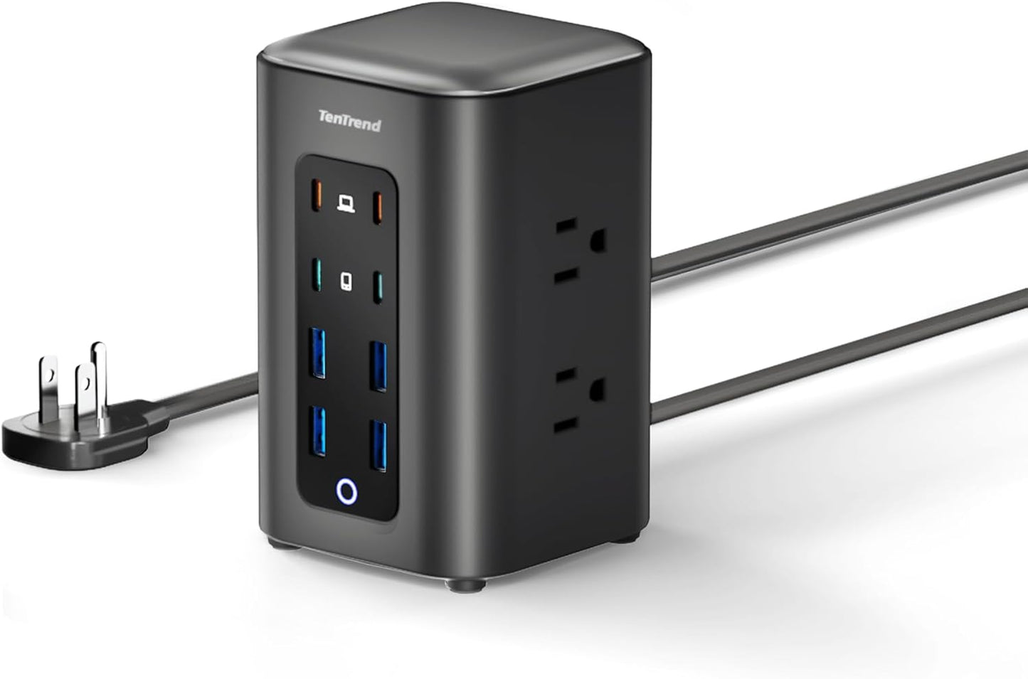 TenTrend Power Strip Tower, 230W Total Fast Charging Station for Multiple Devices, 5FT Extension Cord Tower with 6 Outlets 8 USB(4 USB C), 2000J Surge Protector for Home Office, Dorm Essentials