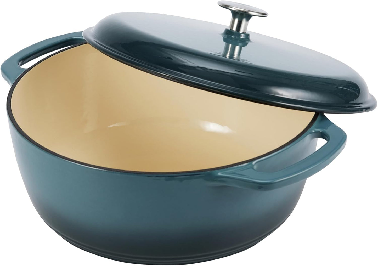 Amazon Basics Enameled Cast Iron Dutch Oven Pot with Lid, Oven Safe, Heavy-Duty, Dual Handles for Braising, Stews, Roasting, Round, 6-Quart, Gray
