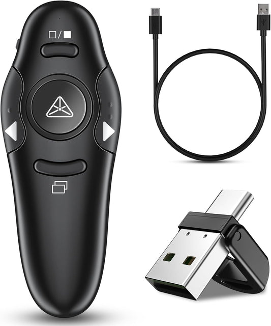 2-in-1 USB Type C Presentation Clicker Wireless Presenter Remote Clicker for PowerPoint Presentations with Clicker, Rechargeable USB C PowerPoint Clicker Slide Advancer for Computer/Mac/Laptop