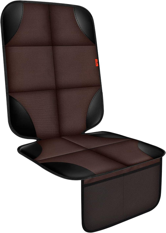 XHYANG Car Seat Protector 1 Pack Car Seat Cushion Mat Thickest Padding,Waterproof 600D Fabric Car Seat Covers for Non-Slip Backing Mesh Pockets for Baby and Pet (Brown, 1 Pc)