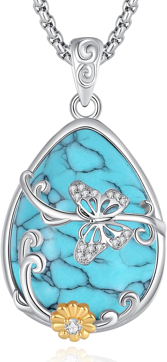 EUDORA Moonstone Turquoise Necklace for Women S925 Sterling Silver, Angel Tears Water Droplets Pendant Grandma Necklace Jewelry for Women Gifts for Mother in Law Mothers Day Gifts for Mom, 20"