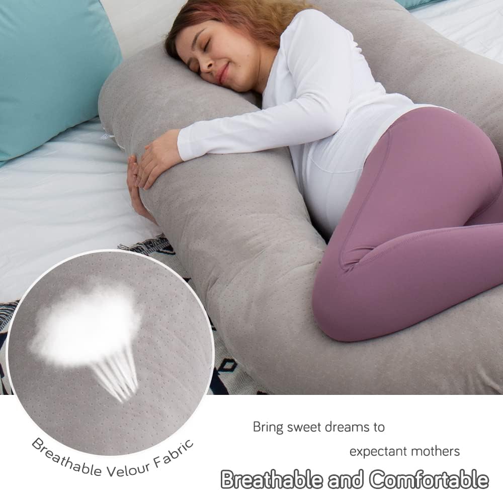 60 Inch Pregnancy Pillows for Sleeping, Extra Large U Shaped Body Pillow, Pregnancy Pillow, Maternity Pillow for Pregnant Women with Velour Cover (Grey)