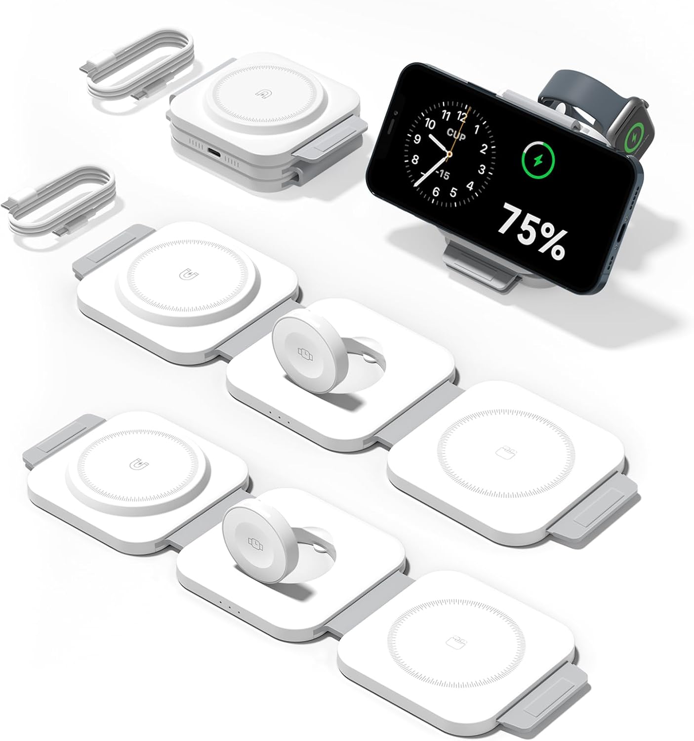 3 in 1 Charging Station for Apple Multiple Devices, Foldable Magnetic Fast Wireless Charger Dock, Travel Charging Pad for iPhone 17 16 15 14 13 12 Pro Max Plus Apple Watch Series & AirPods 4/3/2/Pro