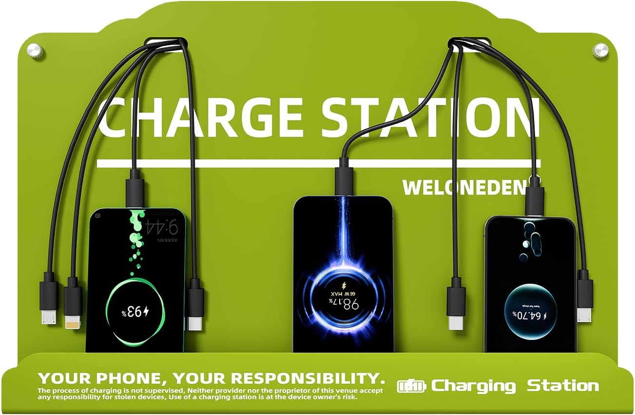Wall Mounted Cell Phone Charging Station Mobile Phone Charging Station | Fast Charging 8 Device | Compatible with iPhone ipad Smartphone Tablets Port | Great for Offices Hotel Hospital Airport (Green)