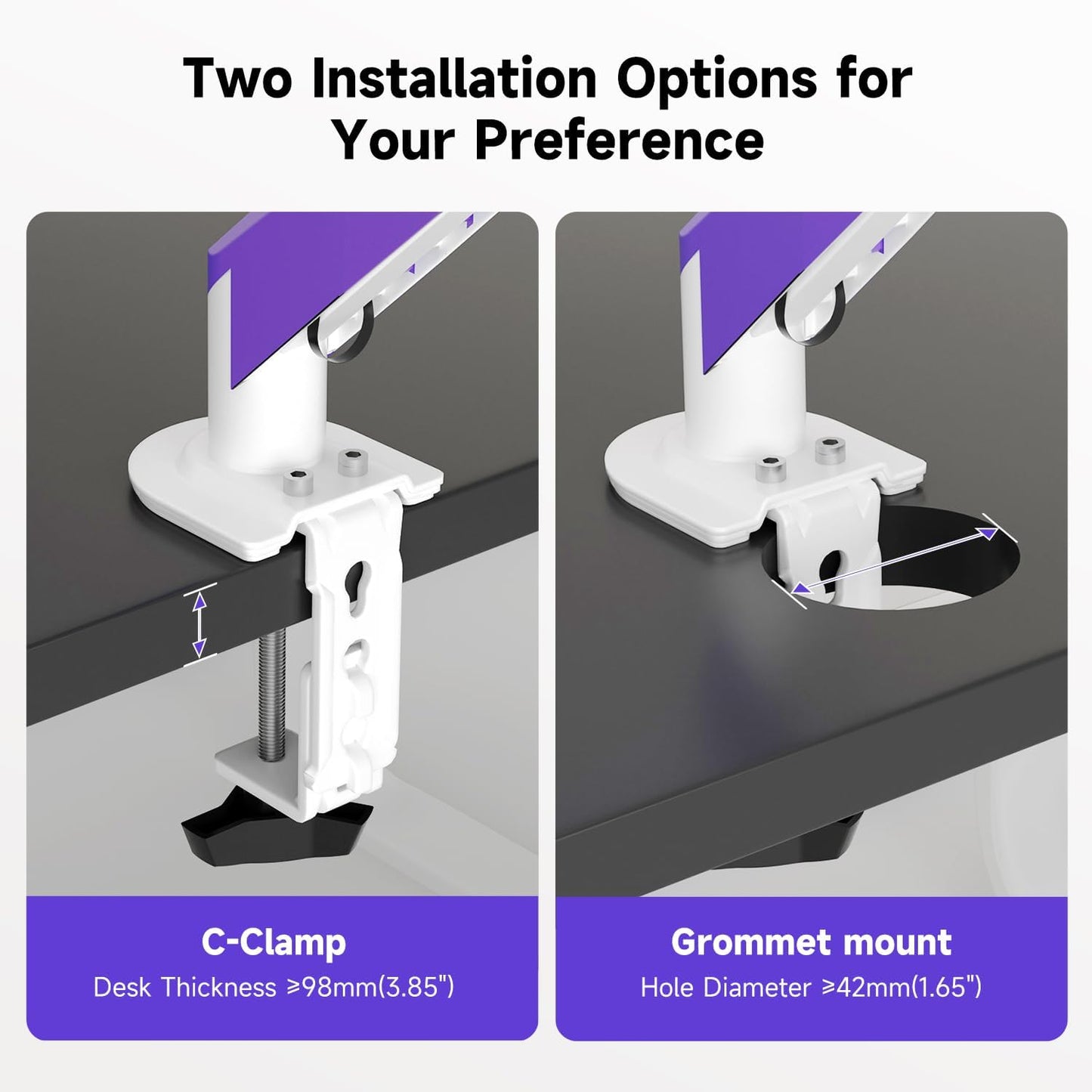 Suptek Monitor Mount Gas Spring Monitor Arm Desk Mount Fully Adjustable Fits 17 20 22 23 24 26 27 32 35 inch Monitors Weight Capacity up to 24.25 lbs (White+Purple, 17"-35")